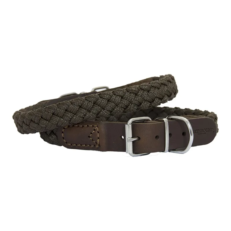 Earthbound Braided Nylon Leather Collar Brown